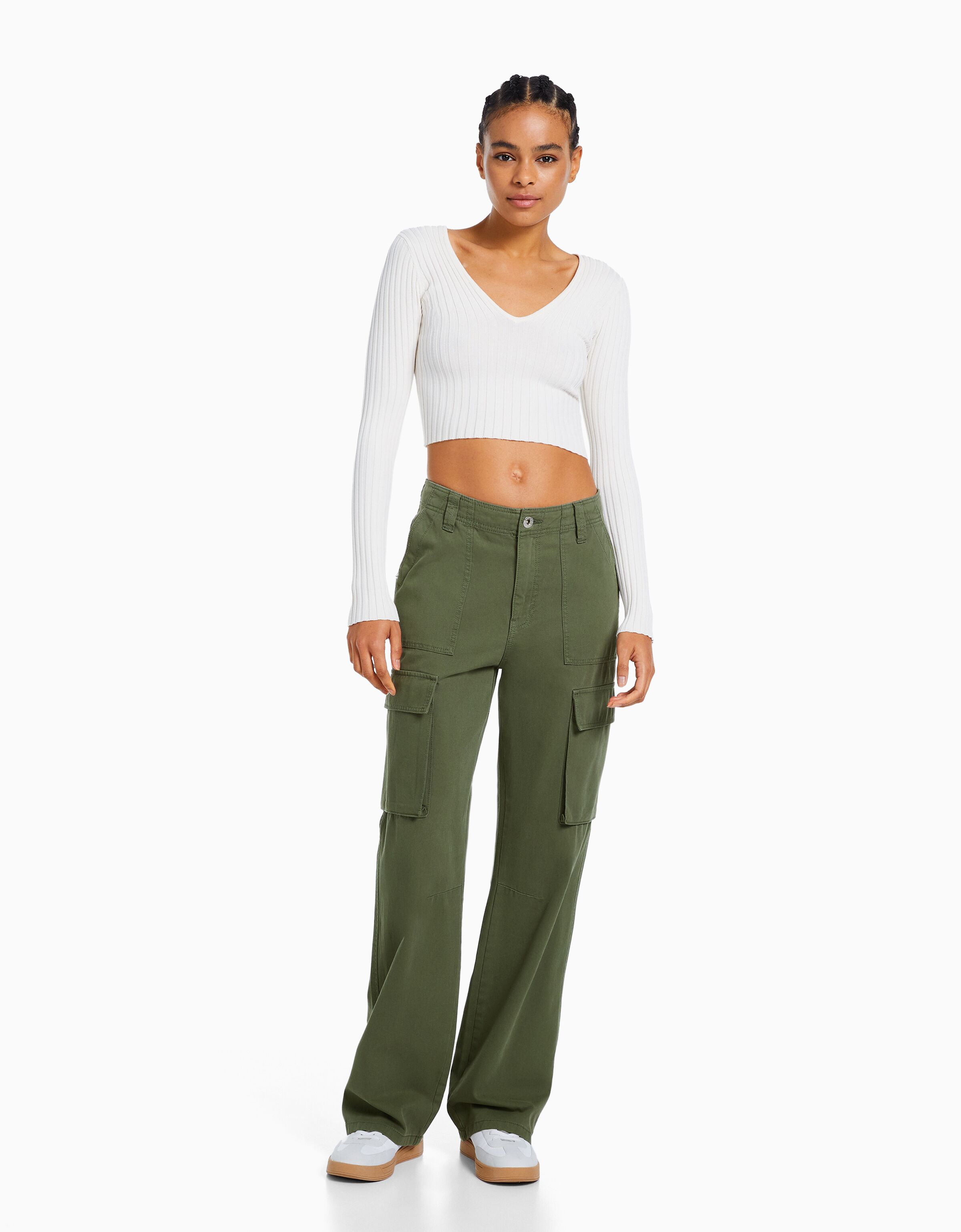 Womens Wide Leg Cargo Pants in Khaki  Postie