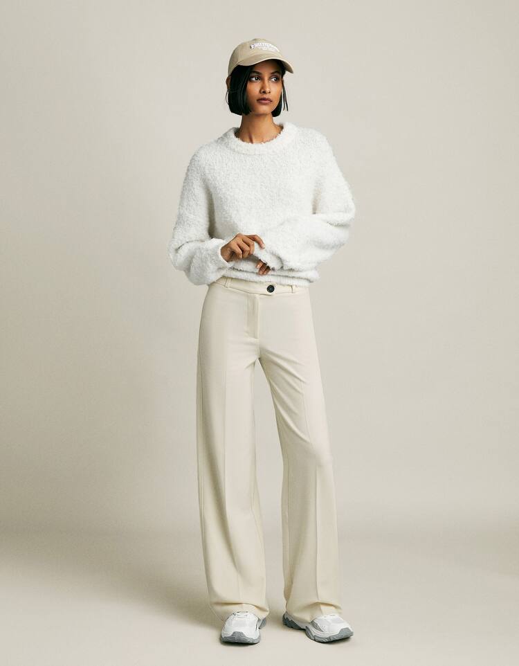 Wide-leg tailored trousers with belt loops
