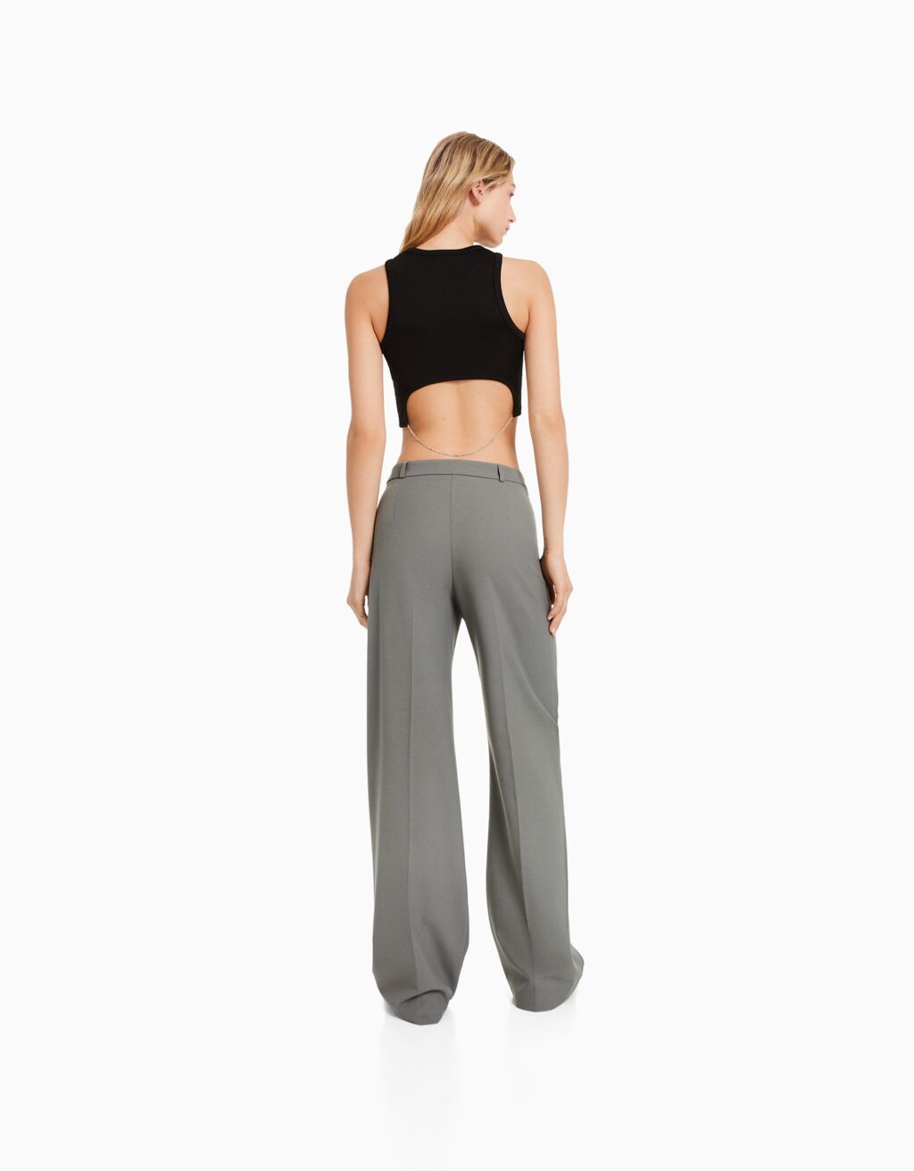 Wideleg tailored trousers with belt loops Woman Bershka