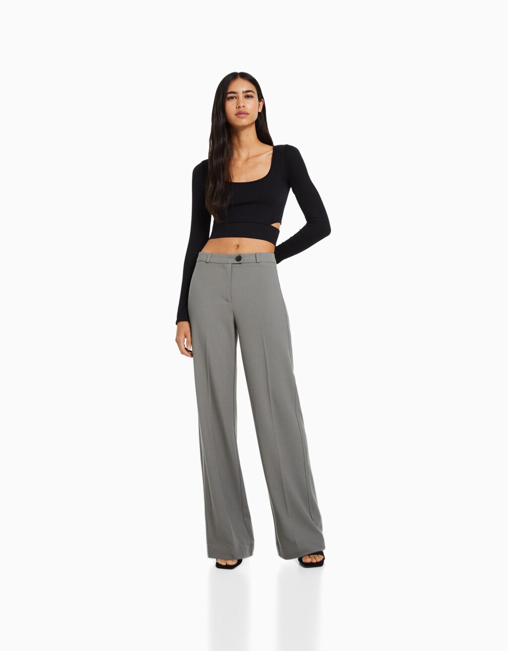 Wideleg tailored trousers with belt loops Woman Bershka