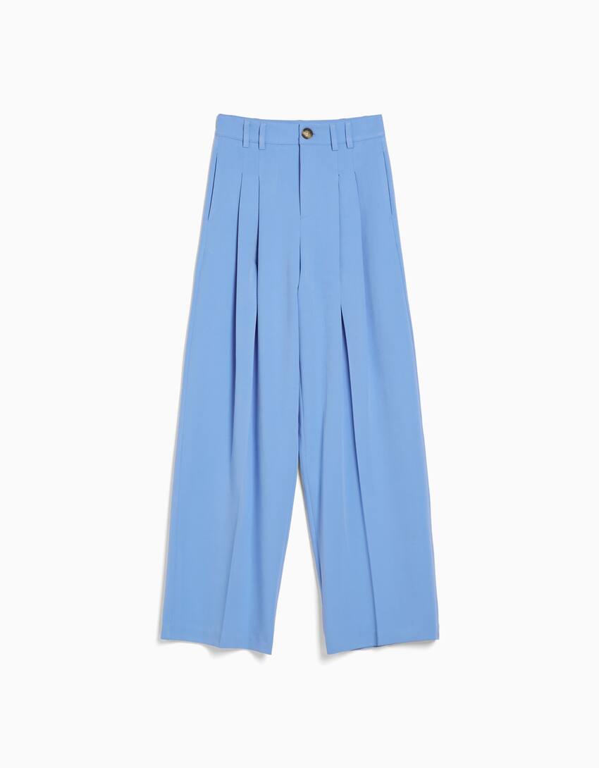 Straight fit tailored trousers with pleats - Woman | Bershka