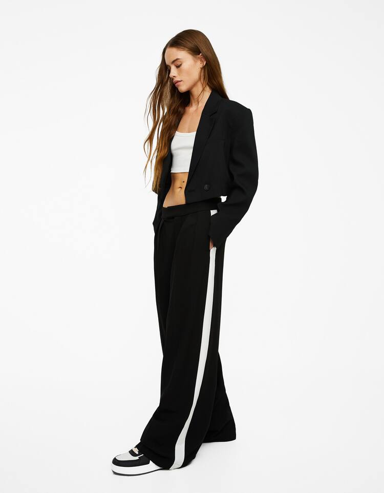 Wide-leg tailored trousers with side stripes