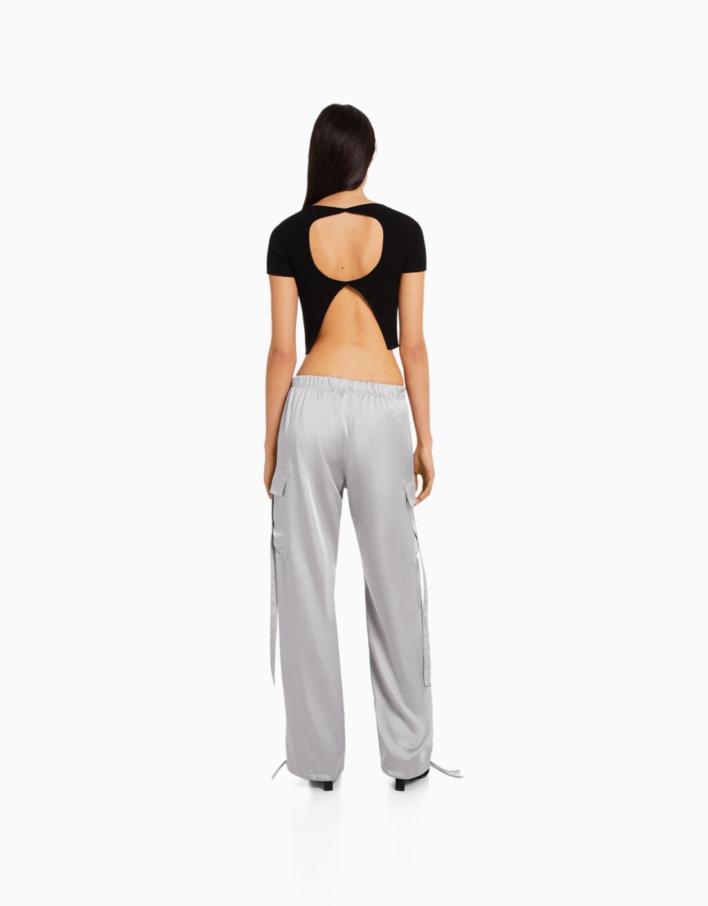 Satin cargo pants with adjustable hems Woman Bershka