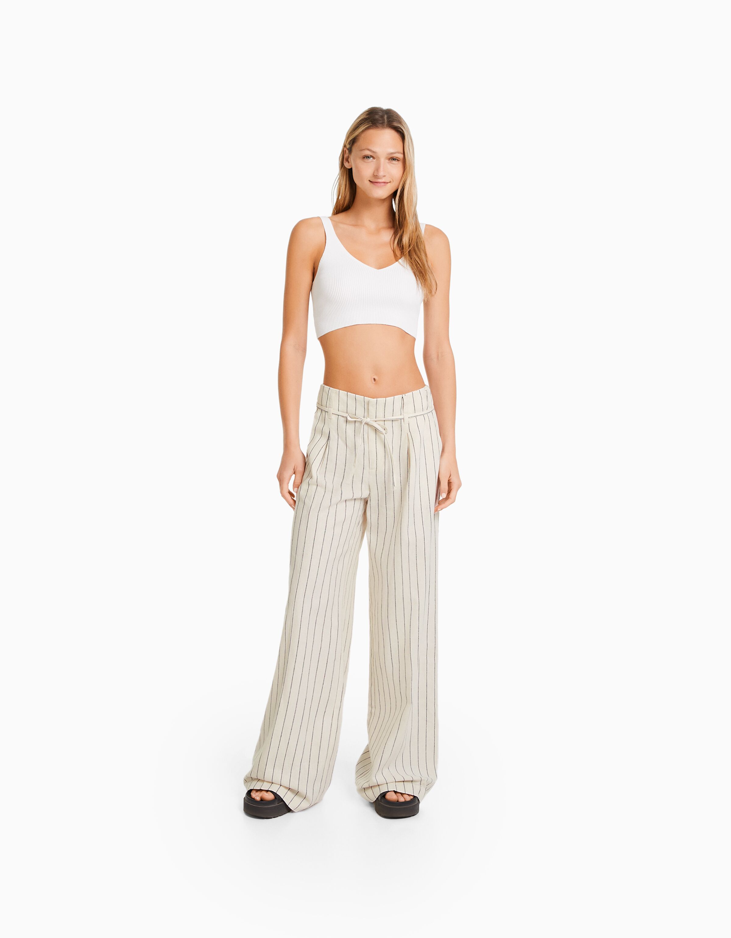 Bershka Womens Grey Striped Polyester Trousers Size XS L25 in Regular  eBay