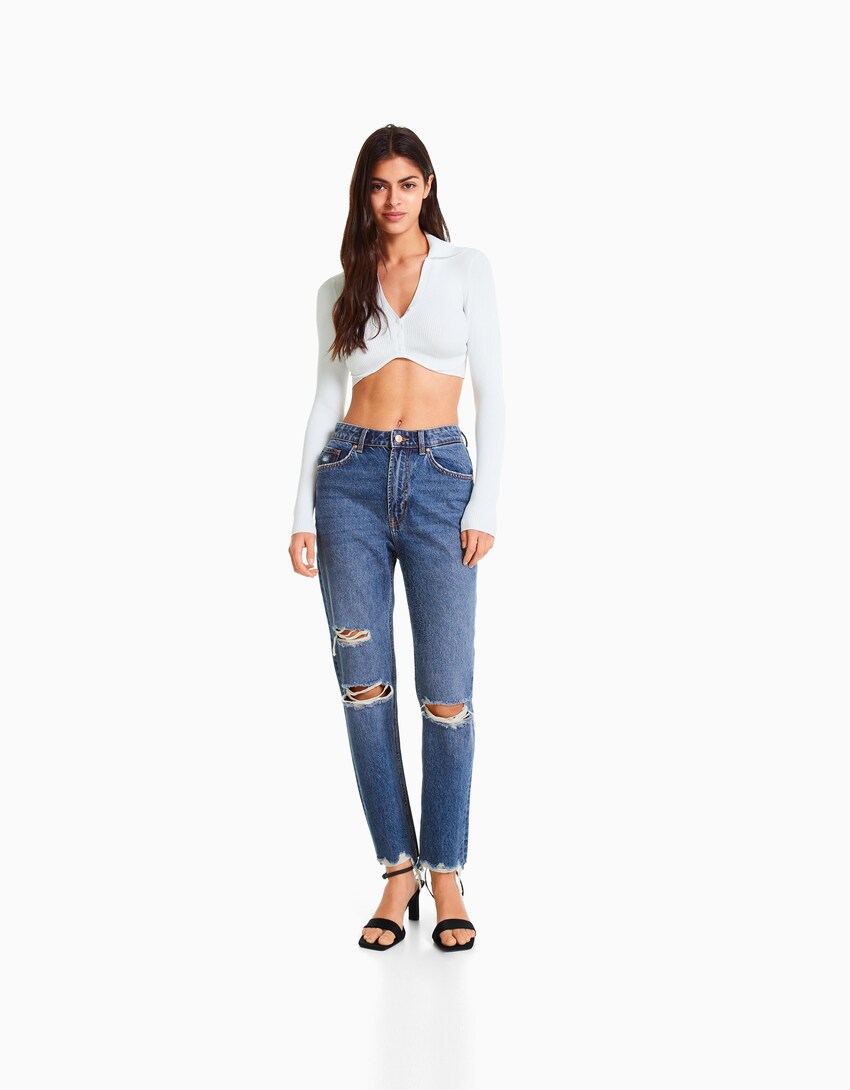 Drástico presumir arco Ripped mom jeans - Jeans - Women | Bershka