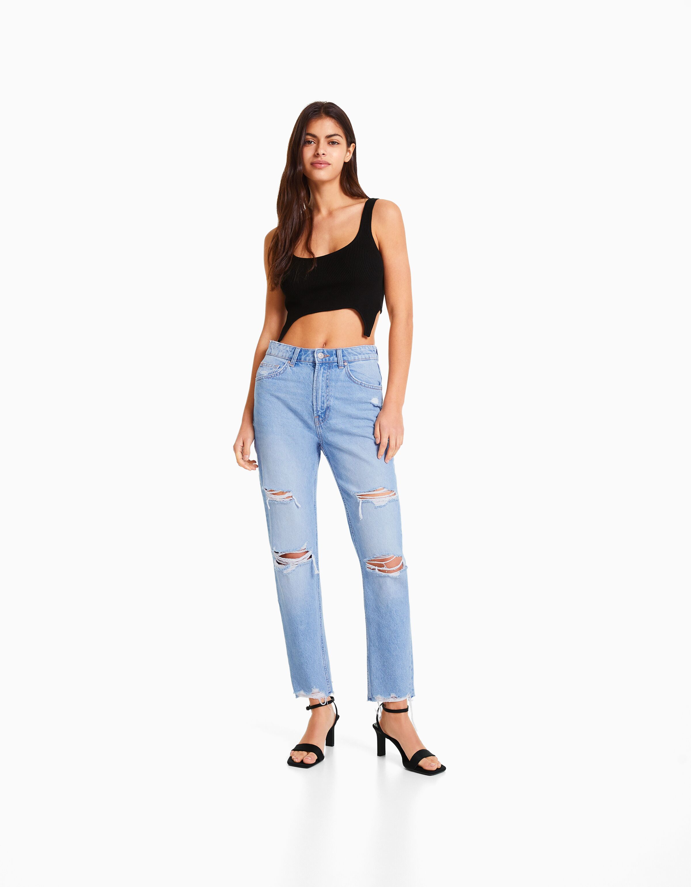 blue ripped mom jeans