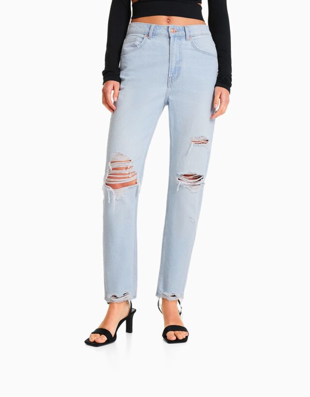 high mom jeans oxy destruct blue