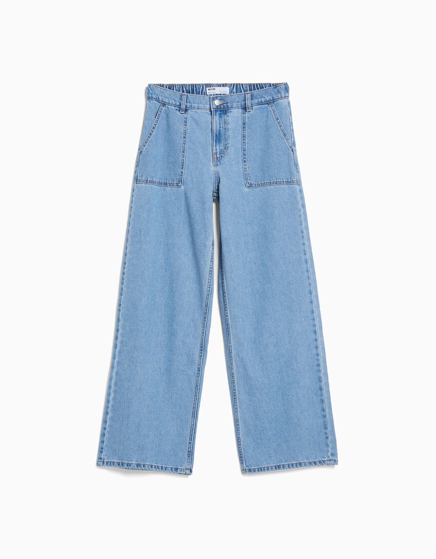 ‘90s jeans with elasticated waistband and pockets - Women | Bershka