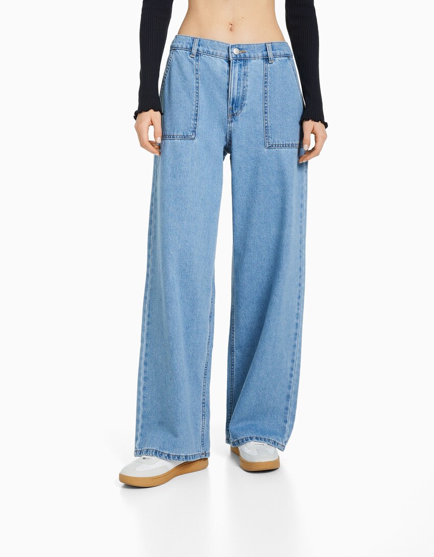 ‘90s jeans with elasticated waistband and pockets - Women | Bershka