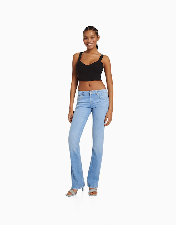 Bootcut jeans met taille Denim - Dames | Bershka