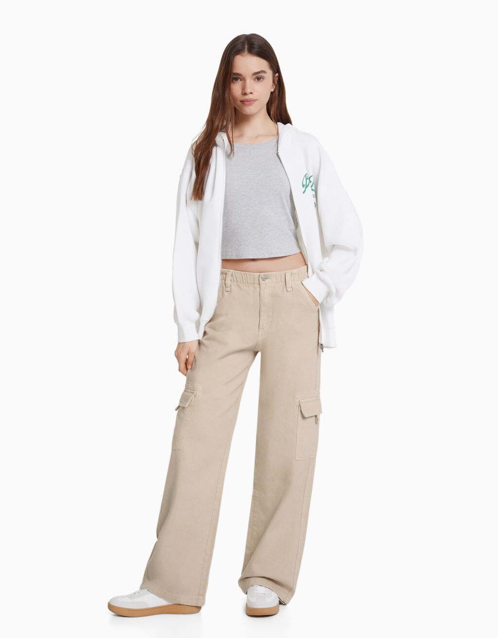 Straight-fit twill cargo pants with an elastic waistband
