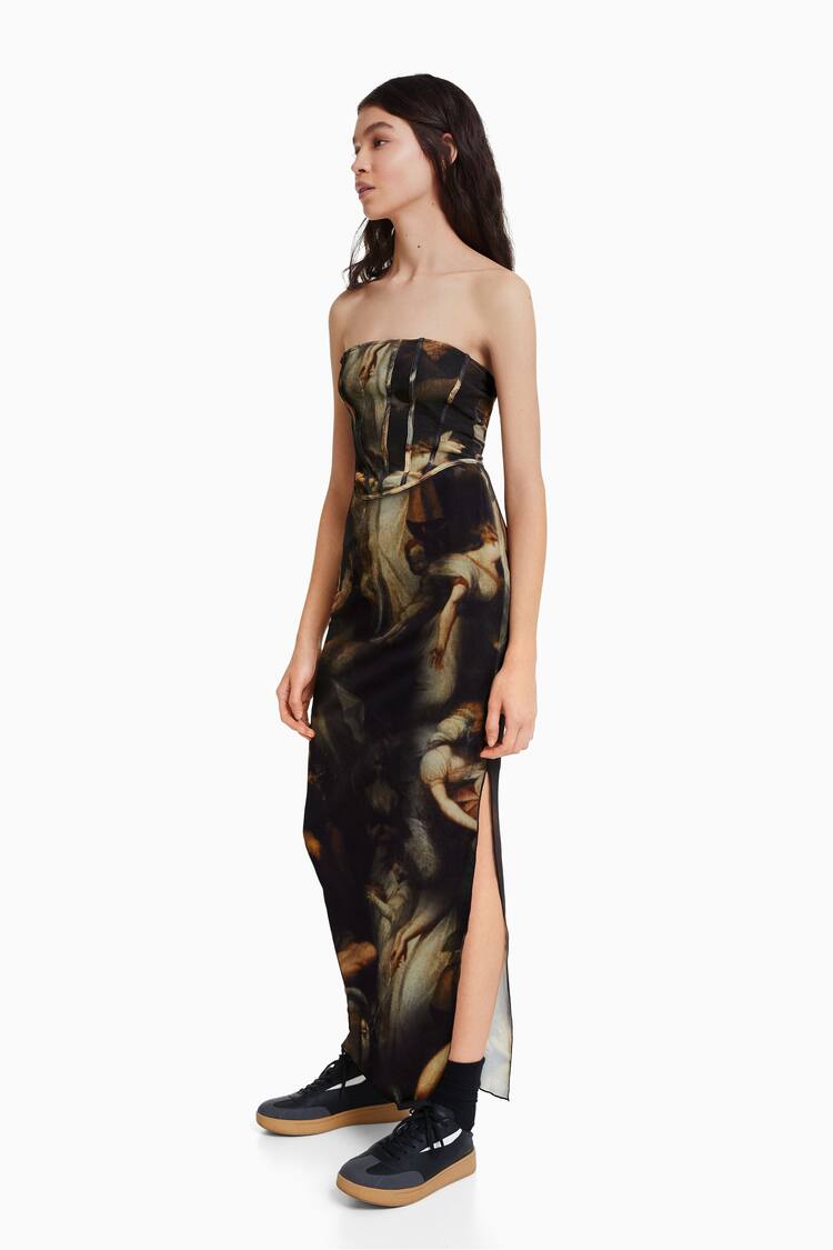 Tulle midi dress with Art series print