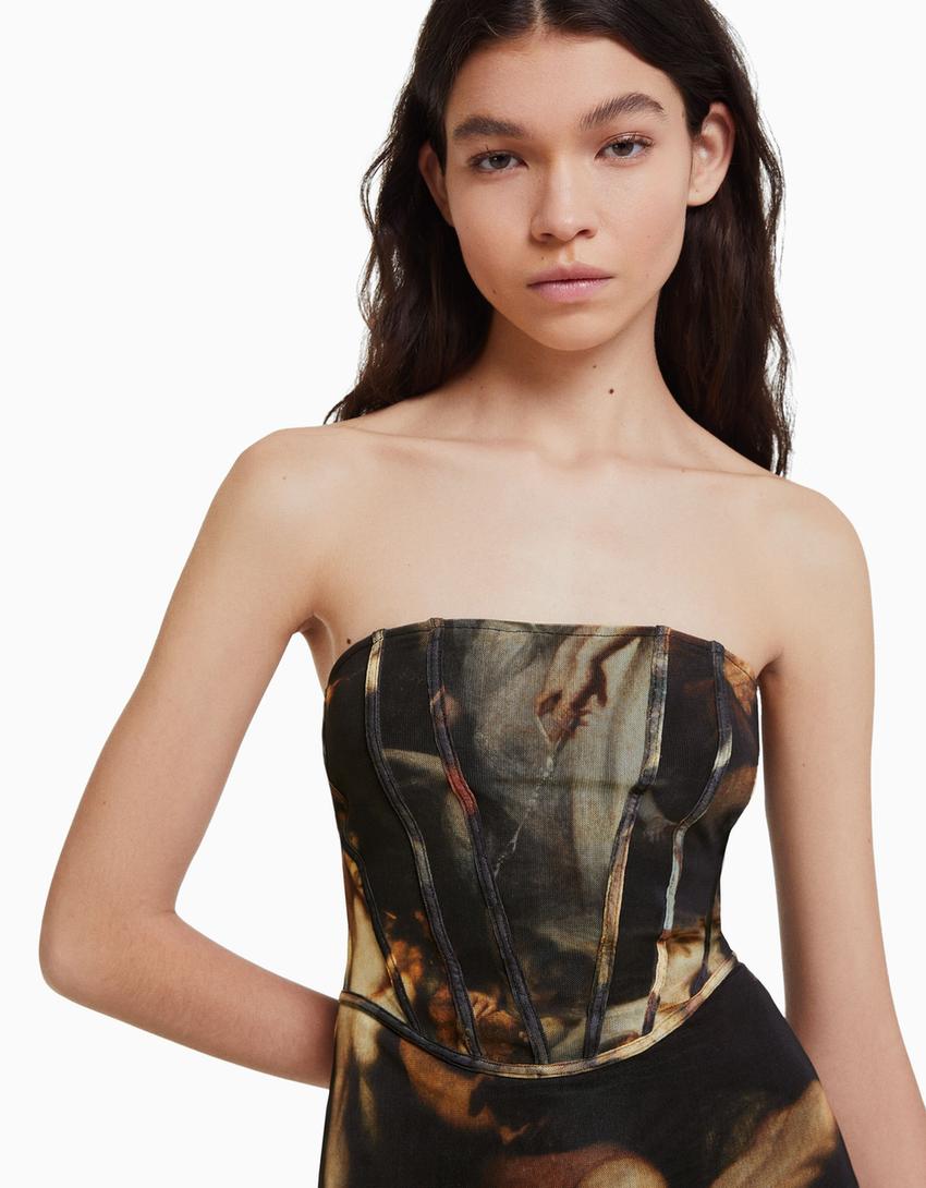 Art Series print midi tulle dress Woman Bershka