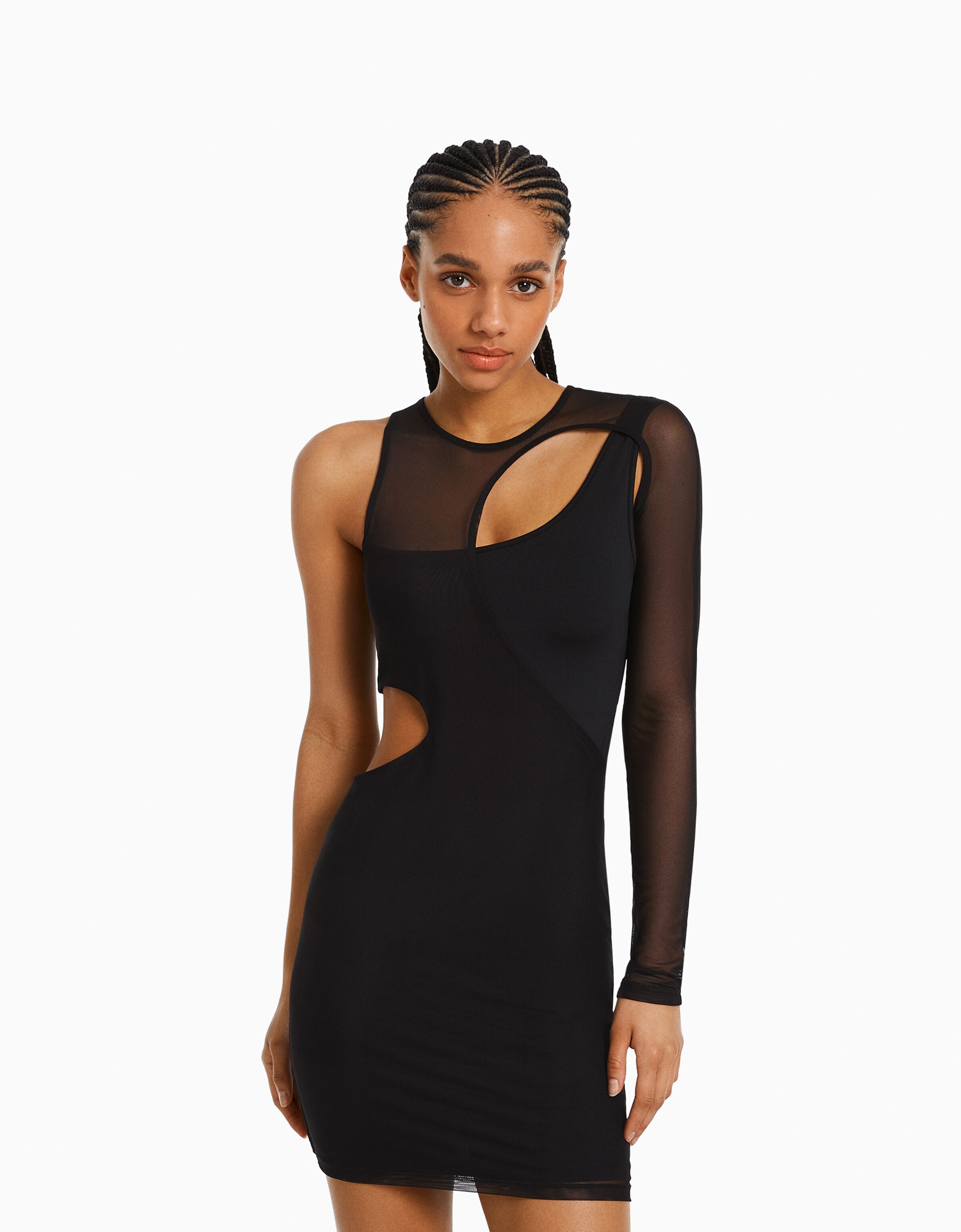 Tulle asymmetric long sleeve mini dress - Sale - Women | Bershka