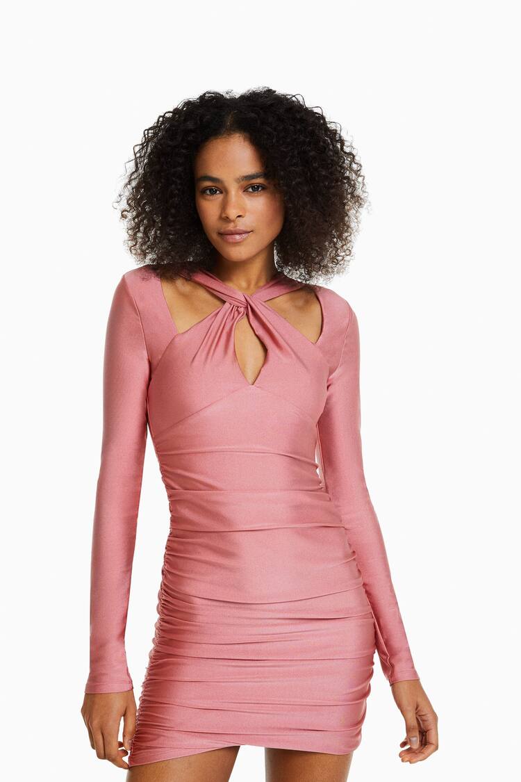 Long sleeve mini dress with crossover straps