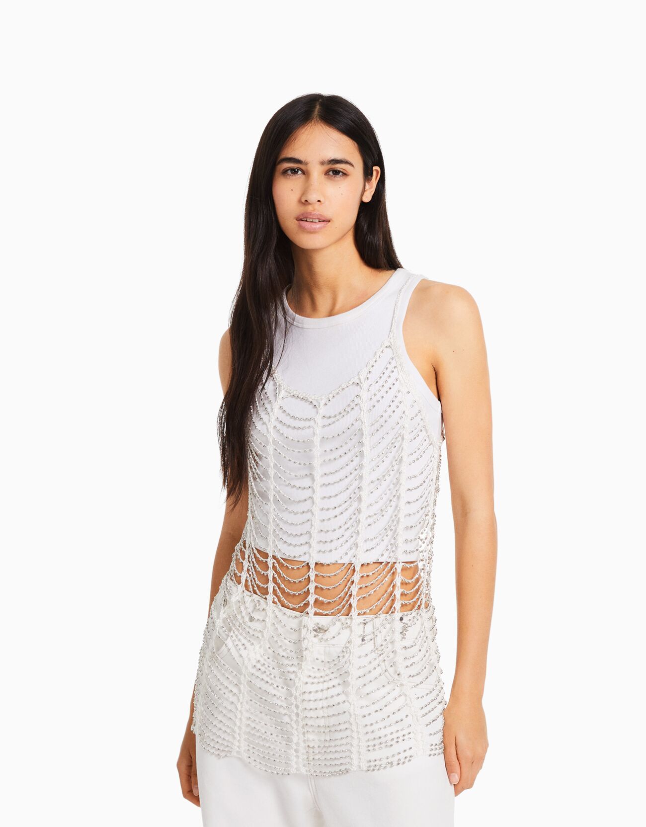 Strass mesh mini dress