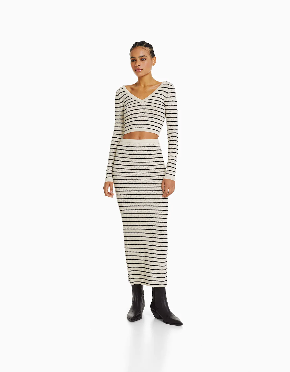 Falda larga calados rayas - Midi Mujer | Bershka