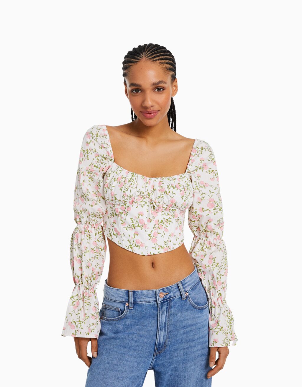 Cropped long sleeve corset blouse Woman Bershka