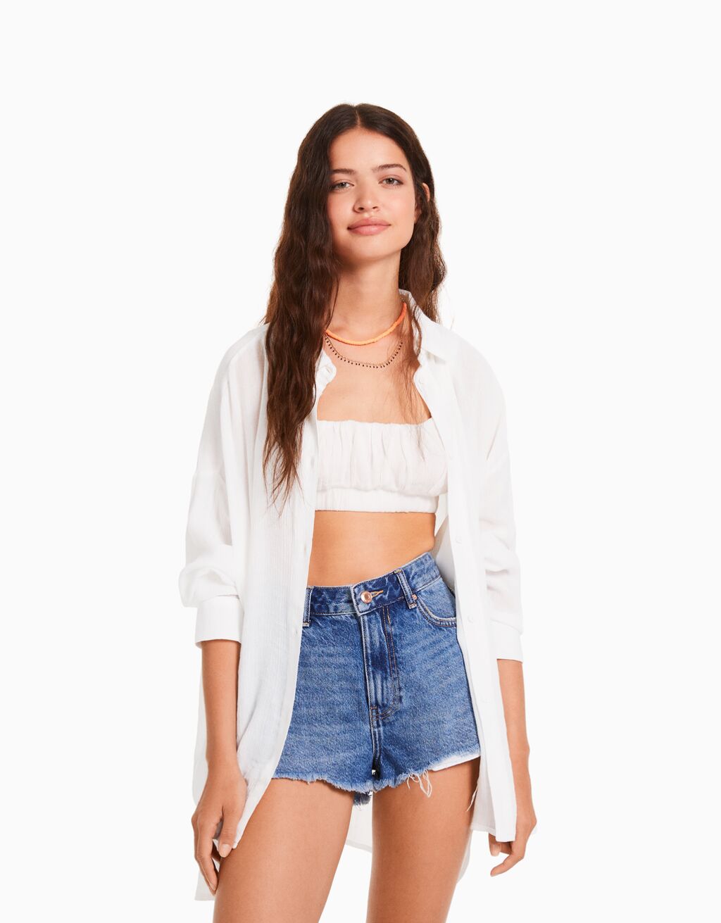 Long sleeve oversize crepe shirt Women Bershka