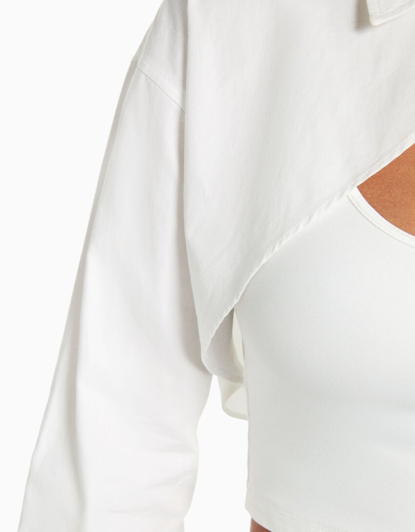 Long sleeve crossover cropped shirt - Women | Bershka
