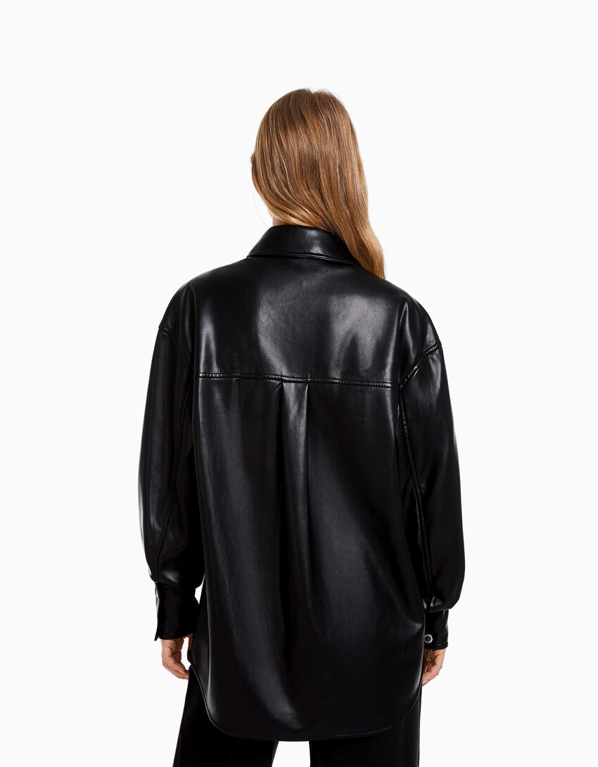 Faux leather overshirt - Women | Bershka