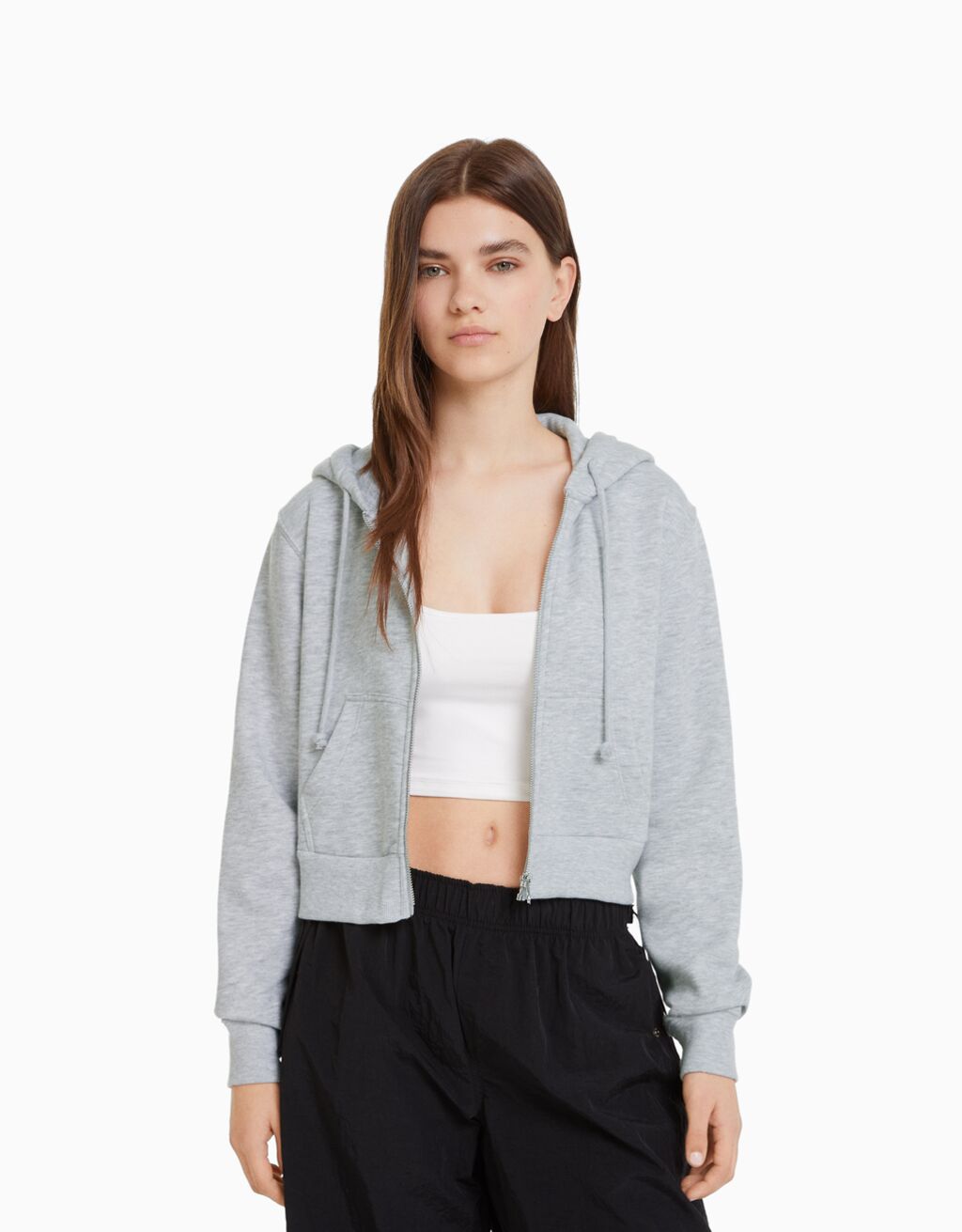 Cropped capuchonsweater met rits