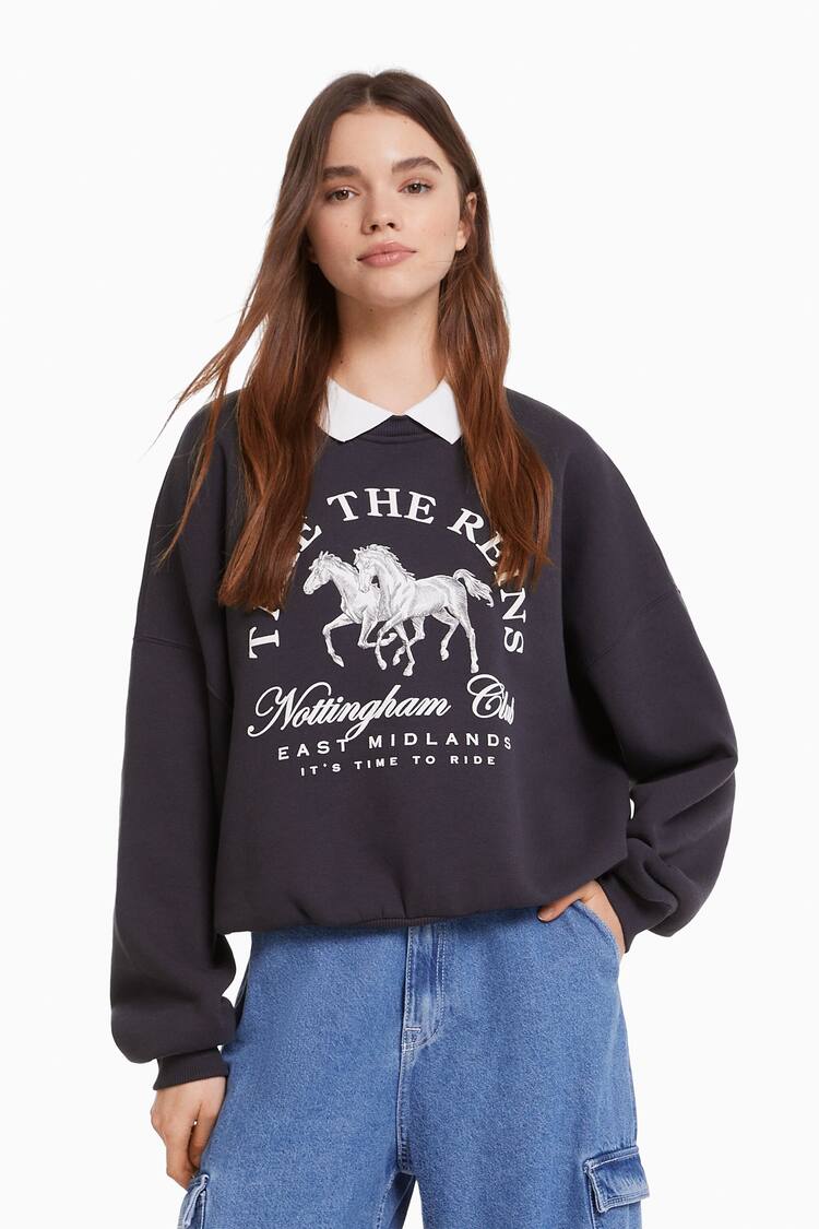Printed sweatshirt with polo collar