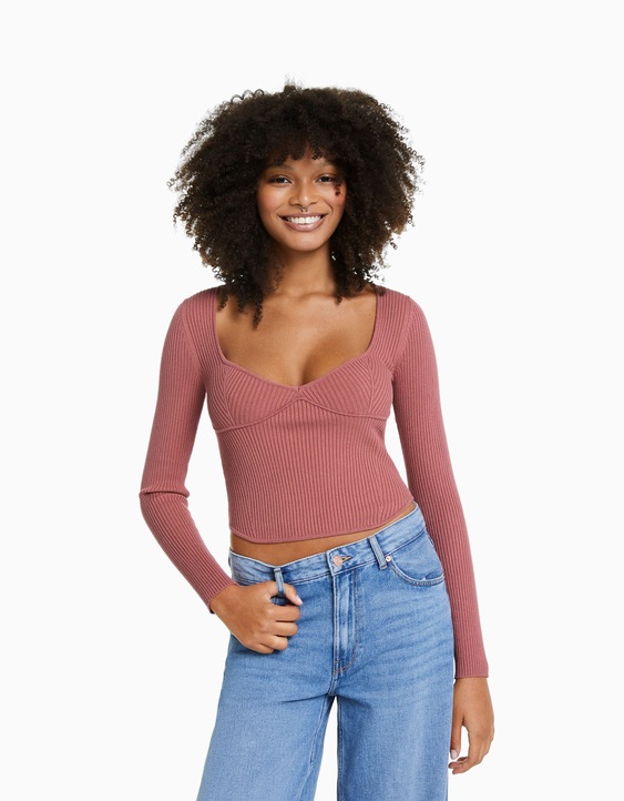 Ribbed knit corset-style top - Sweaters - Women |