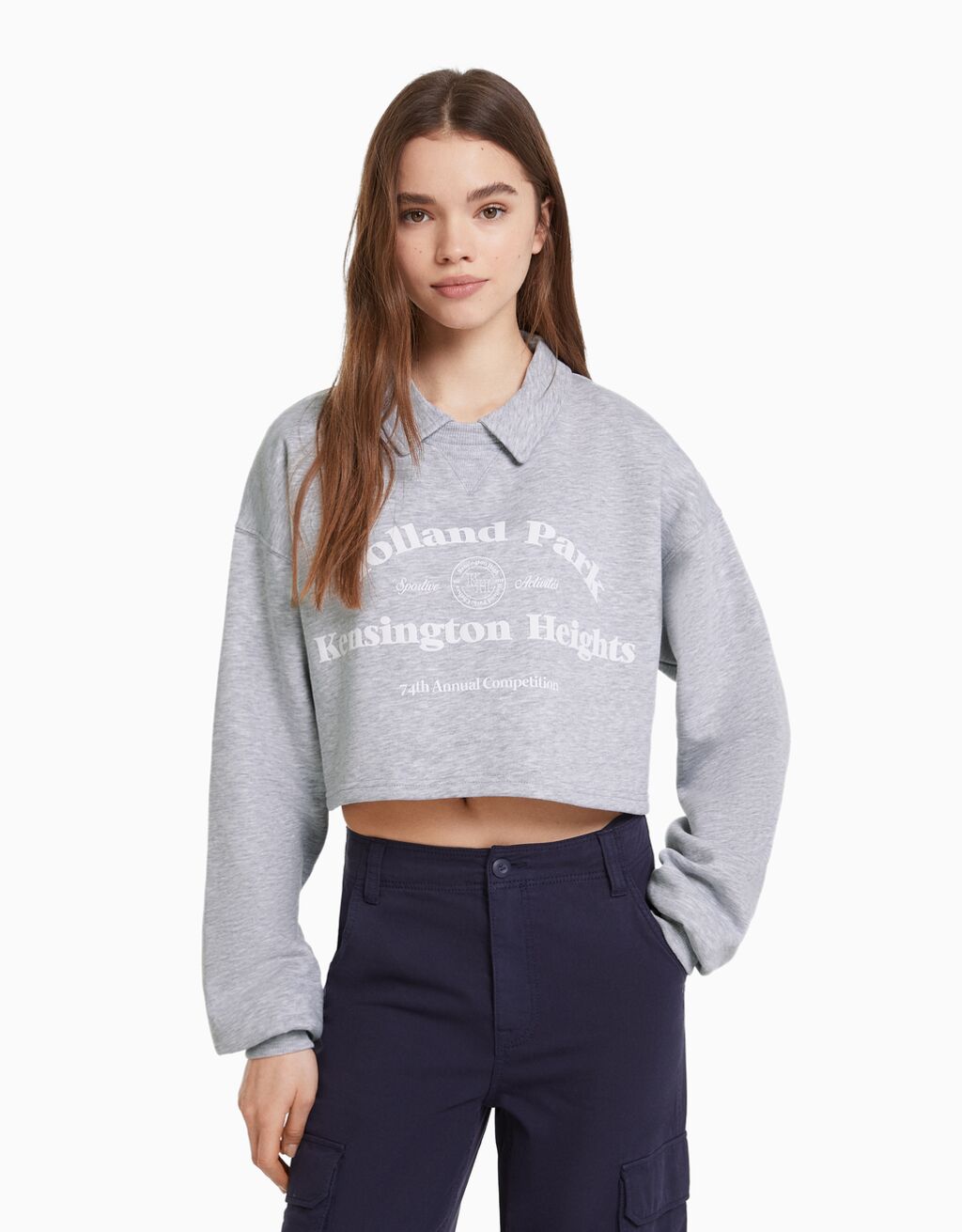Sweatshirt mit Polo-Kragen und Print