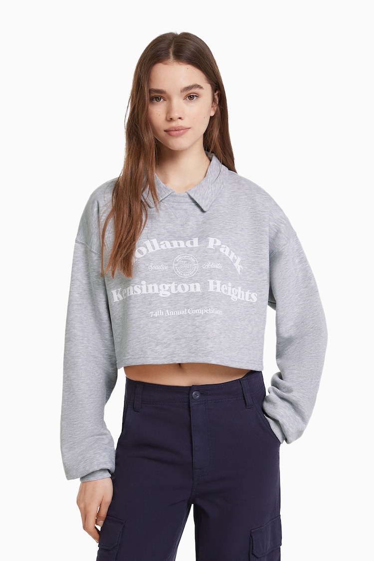 Sweatshirt mit Polo-Kragen und Print