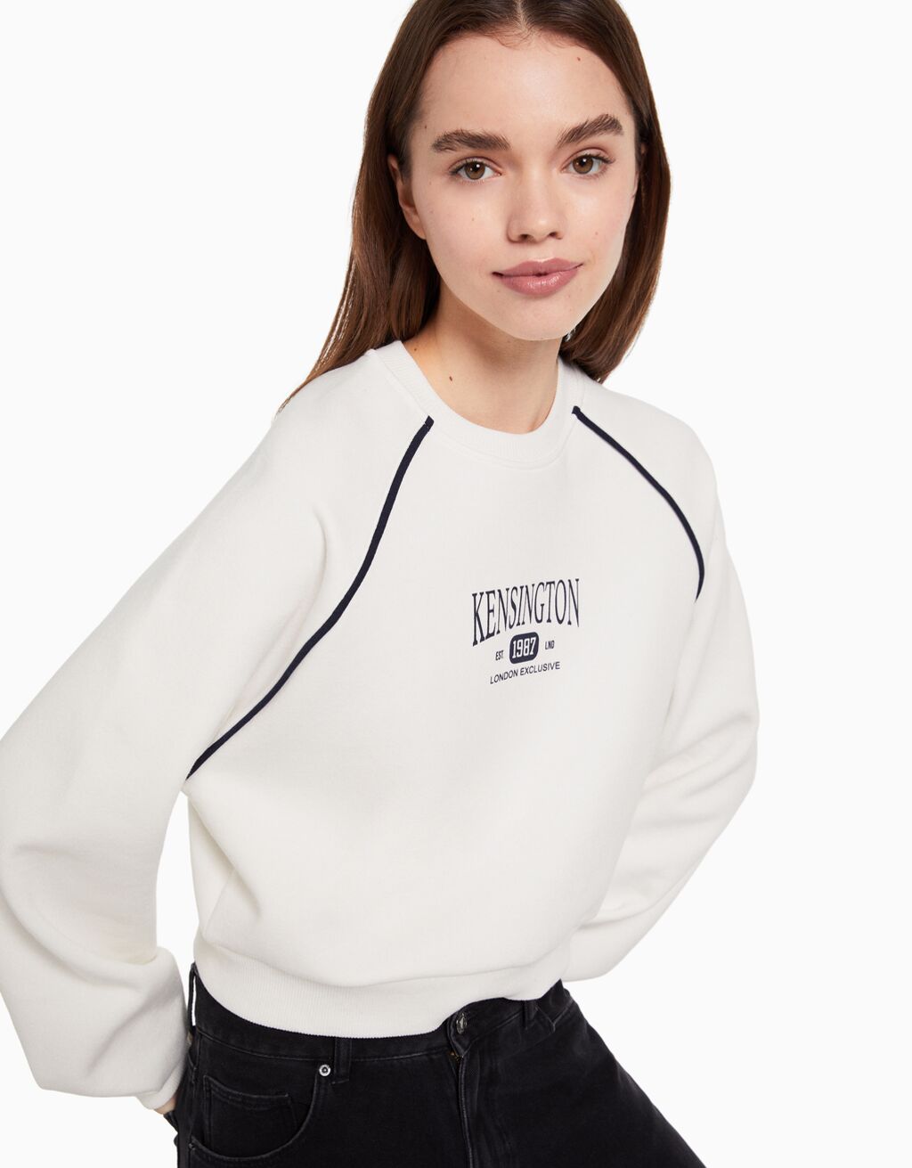 Round neck contrast trim sweatshirt suit clearance