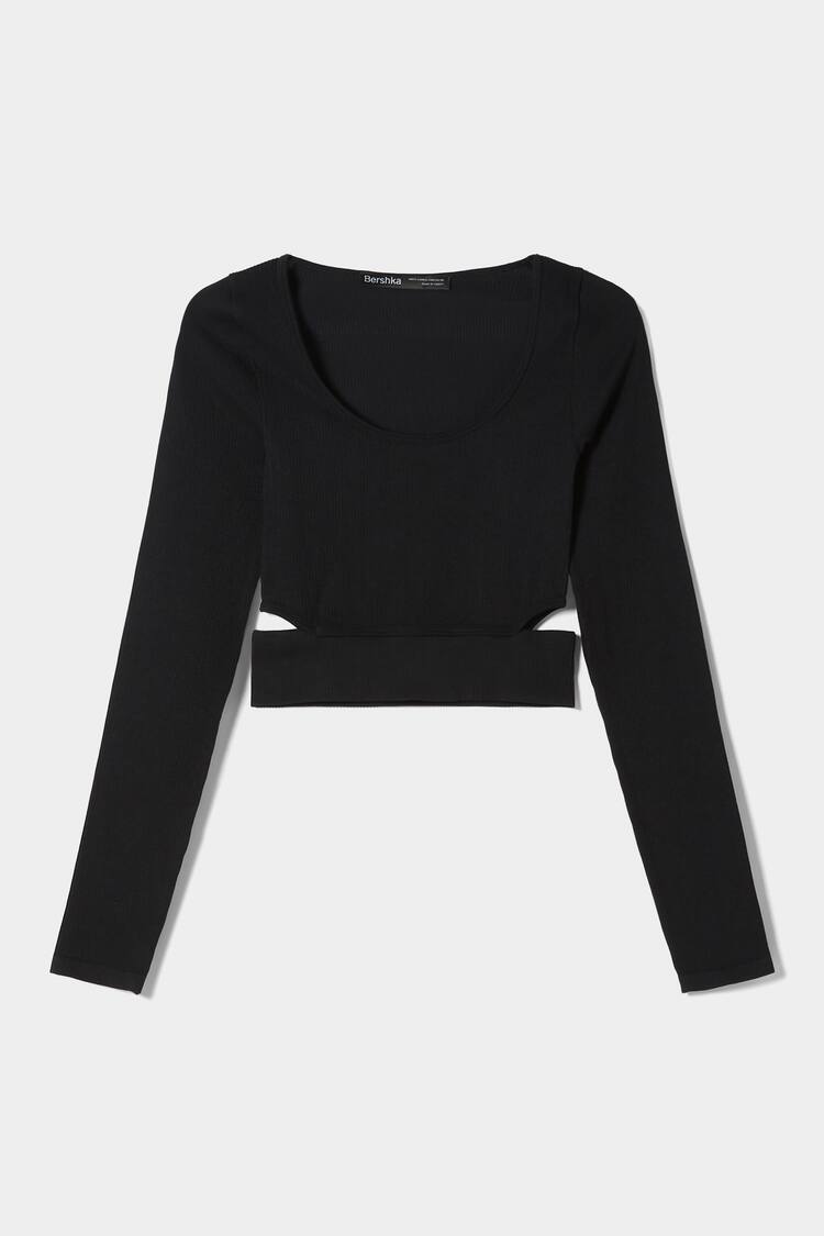 Long sleeve seamless T-shirt with side cut-out detail