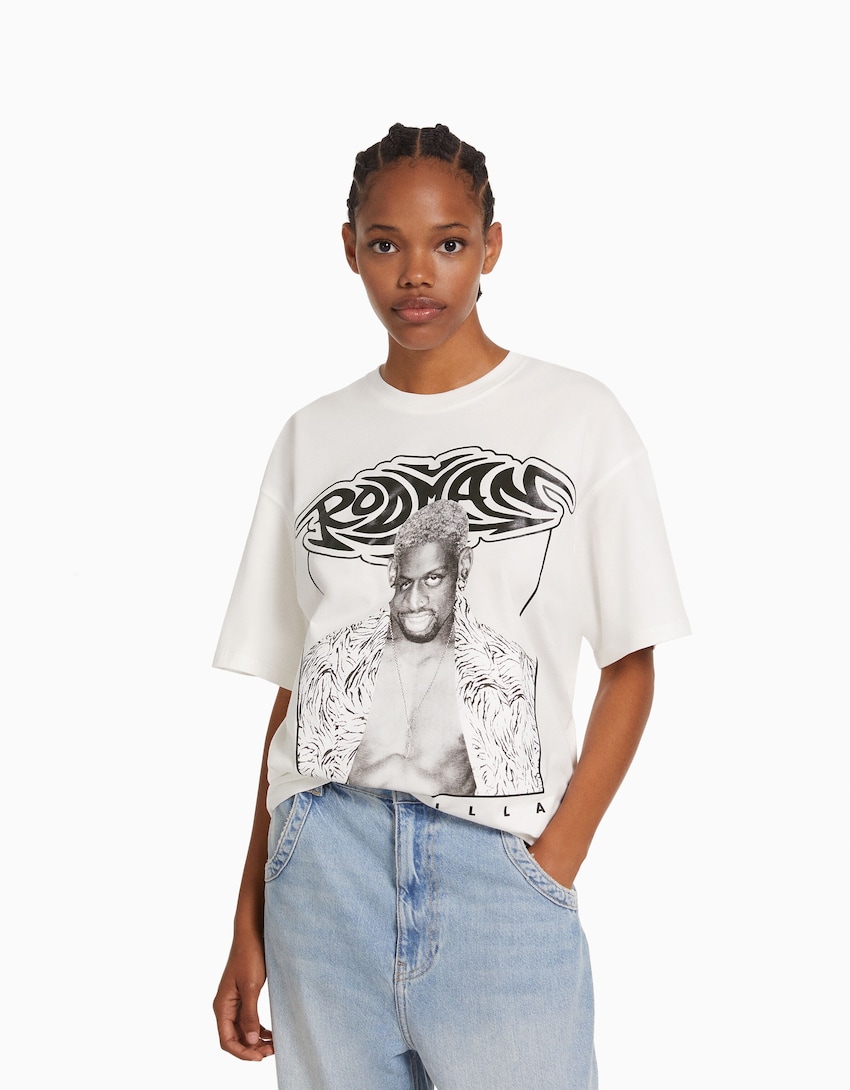 Dennis Rodman X Bershka Tryck Kortärmad T Shirt Dam Bershka 2690