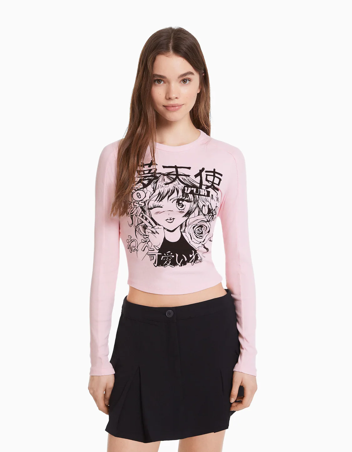 klinker Kaliber Rose kleur Long sleeve T-shirt with anime print - Woman | Bershka
