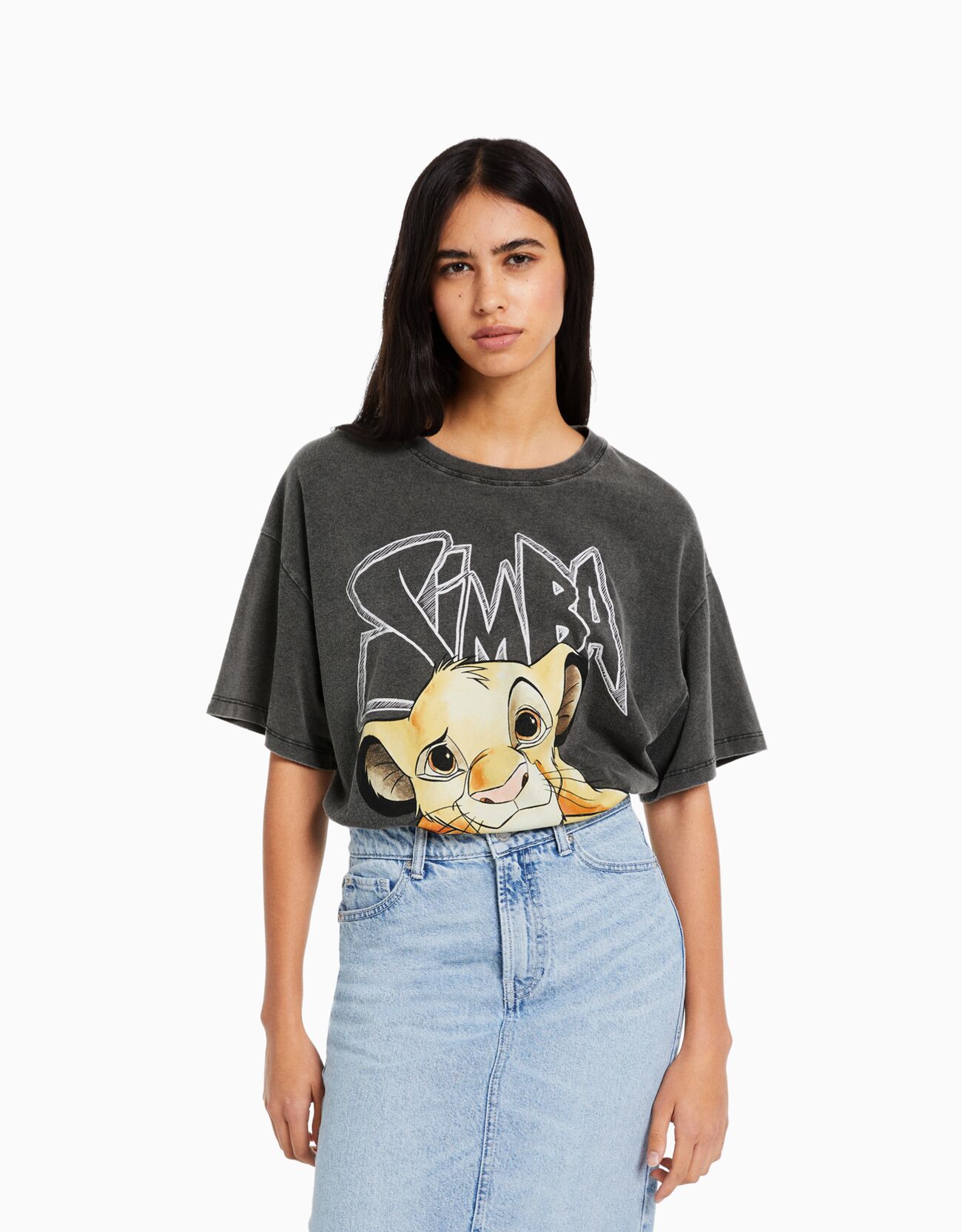Camiseta corta print Simba - Mujer Bershka
