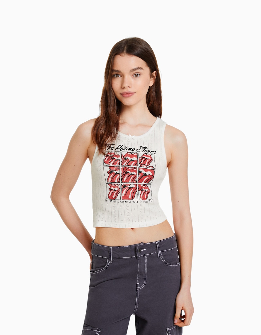 Camiseta The Rolling Stones sin mangas punto pointelle print - Camisetas y tops - BSK Teen |