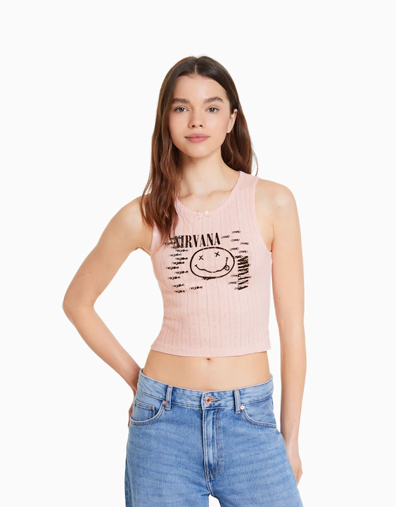 Doméstico Todo el mundo cohete Camiseta Nirvana sin mangas punto pointelle print - Camisetas y tops - BSK  Teen | Bershka