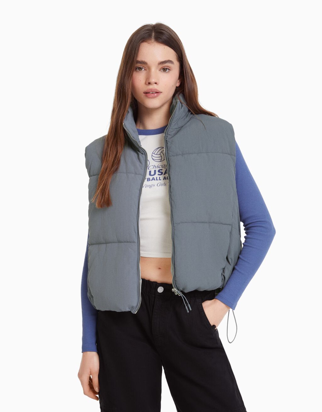 Lined nylon-effect puffer vest