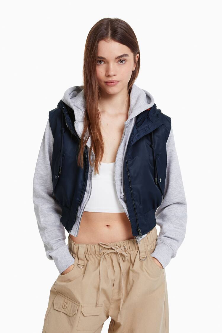 Cropped bomber gilet with hood