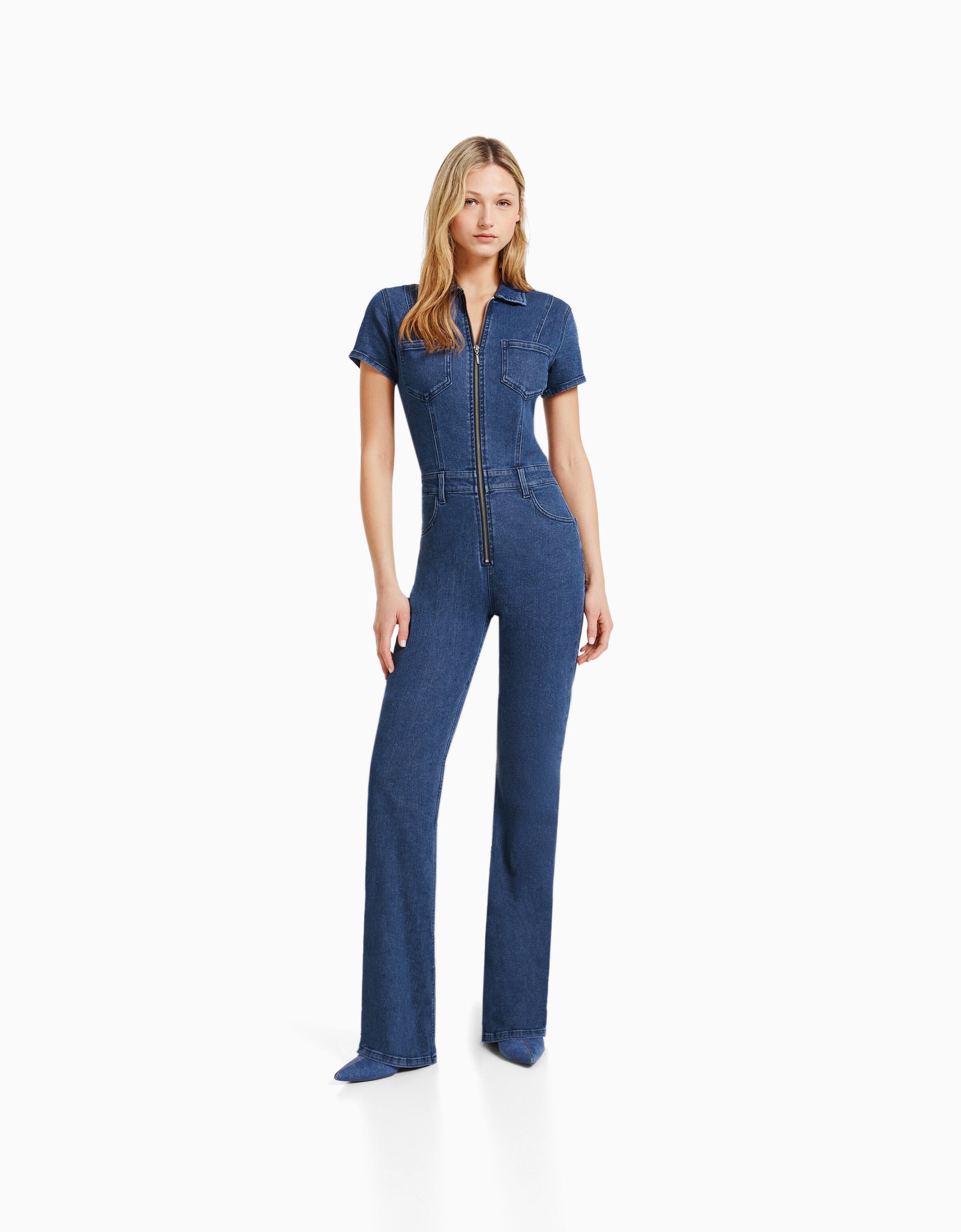 denim jumpsuit zipper