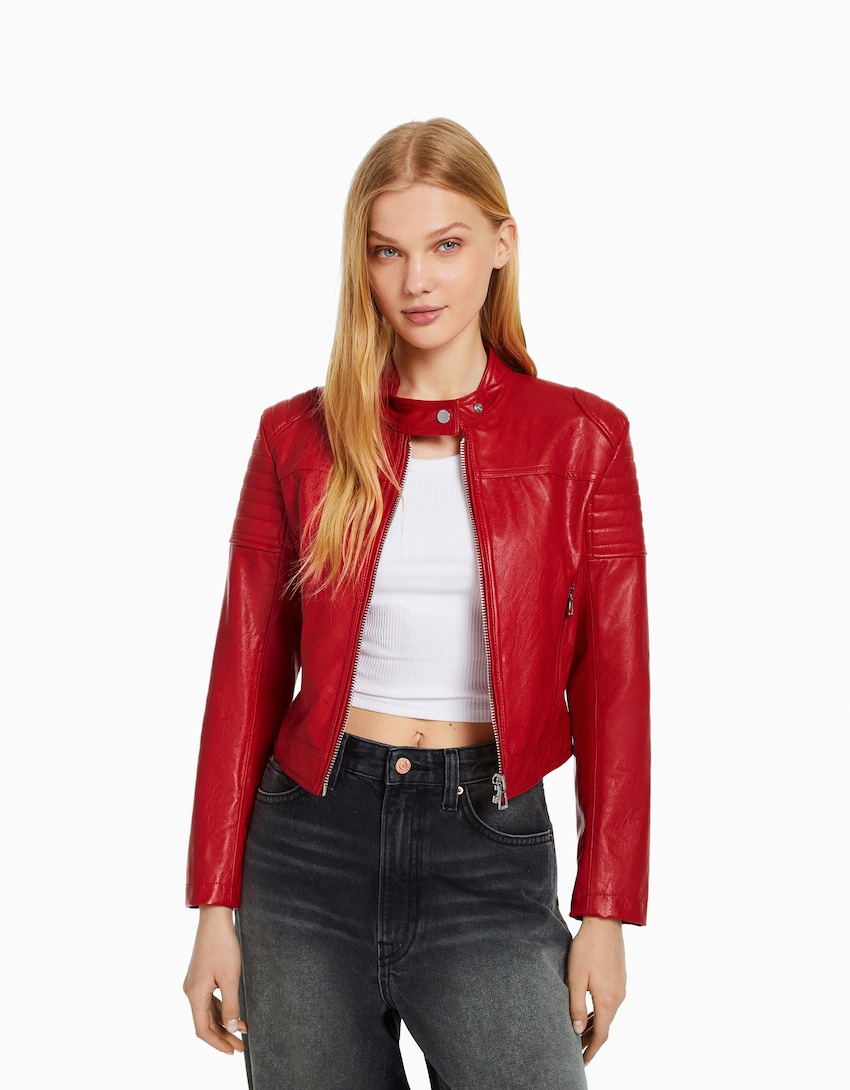 Faux leather biker racing jacket - Jackets - Woman