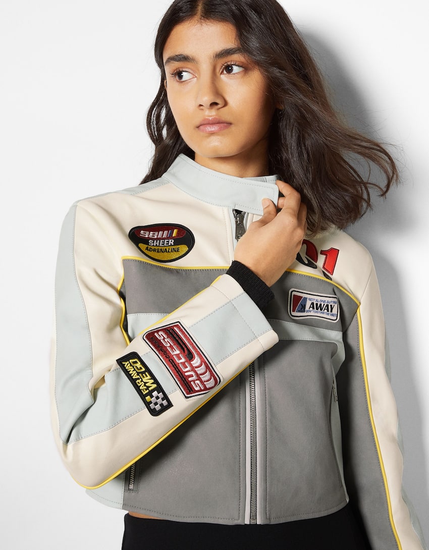 Faux leather racing jacket - Woman | Bershka