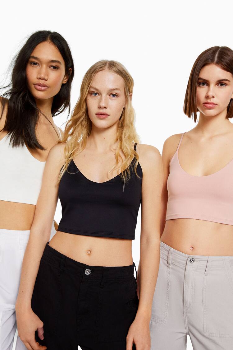 Pack of 3 strappy crop top t-shirts
