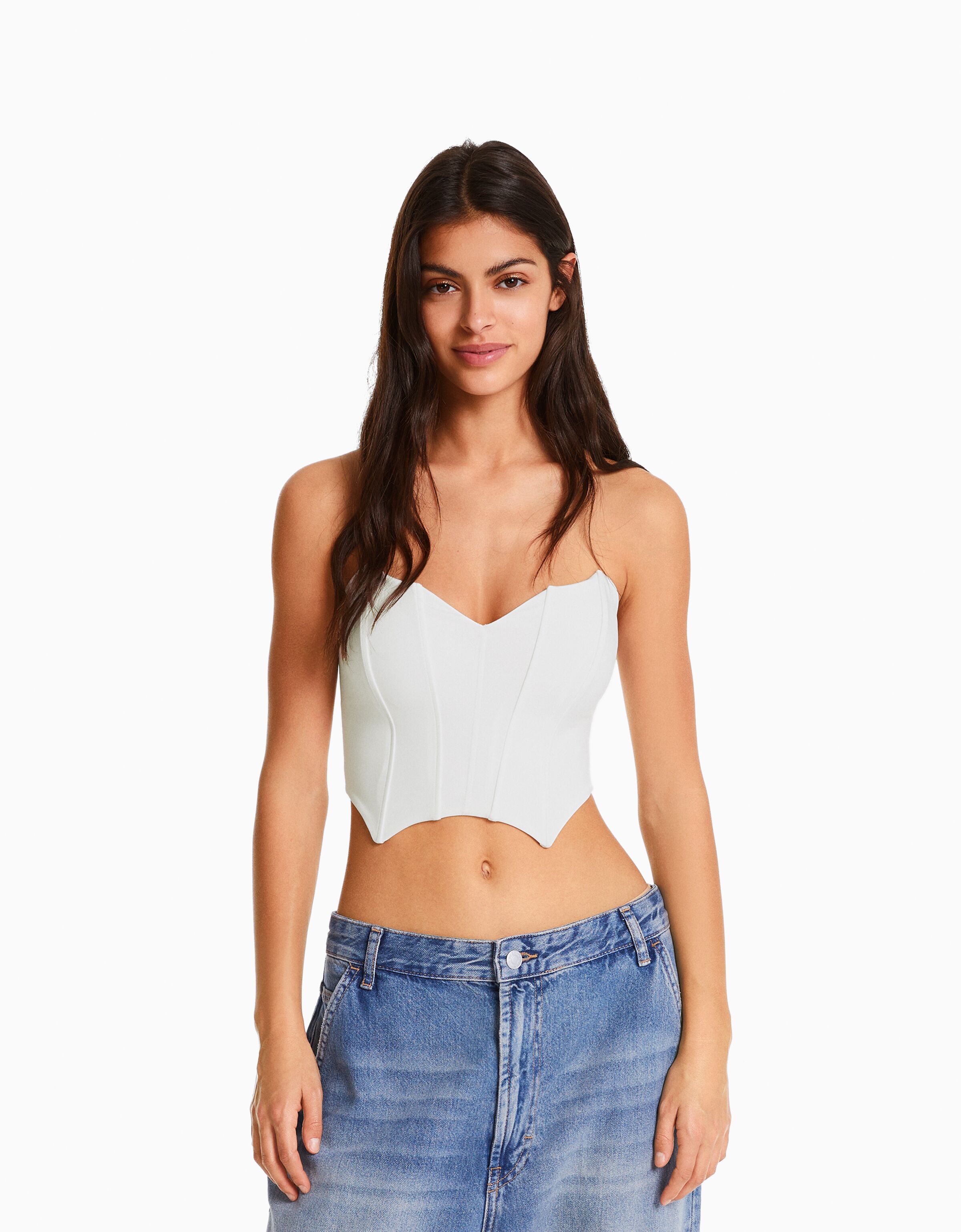 bershka knitted corset detail bodysuit