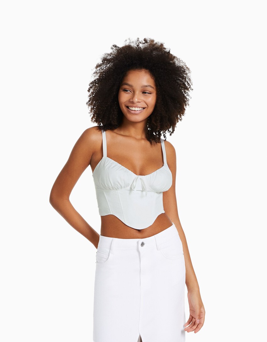 inch Nylon Verlengen Poplin cropped corset top with straps - Tops and corsets - Woman | Bershka