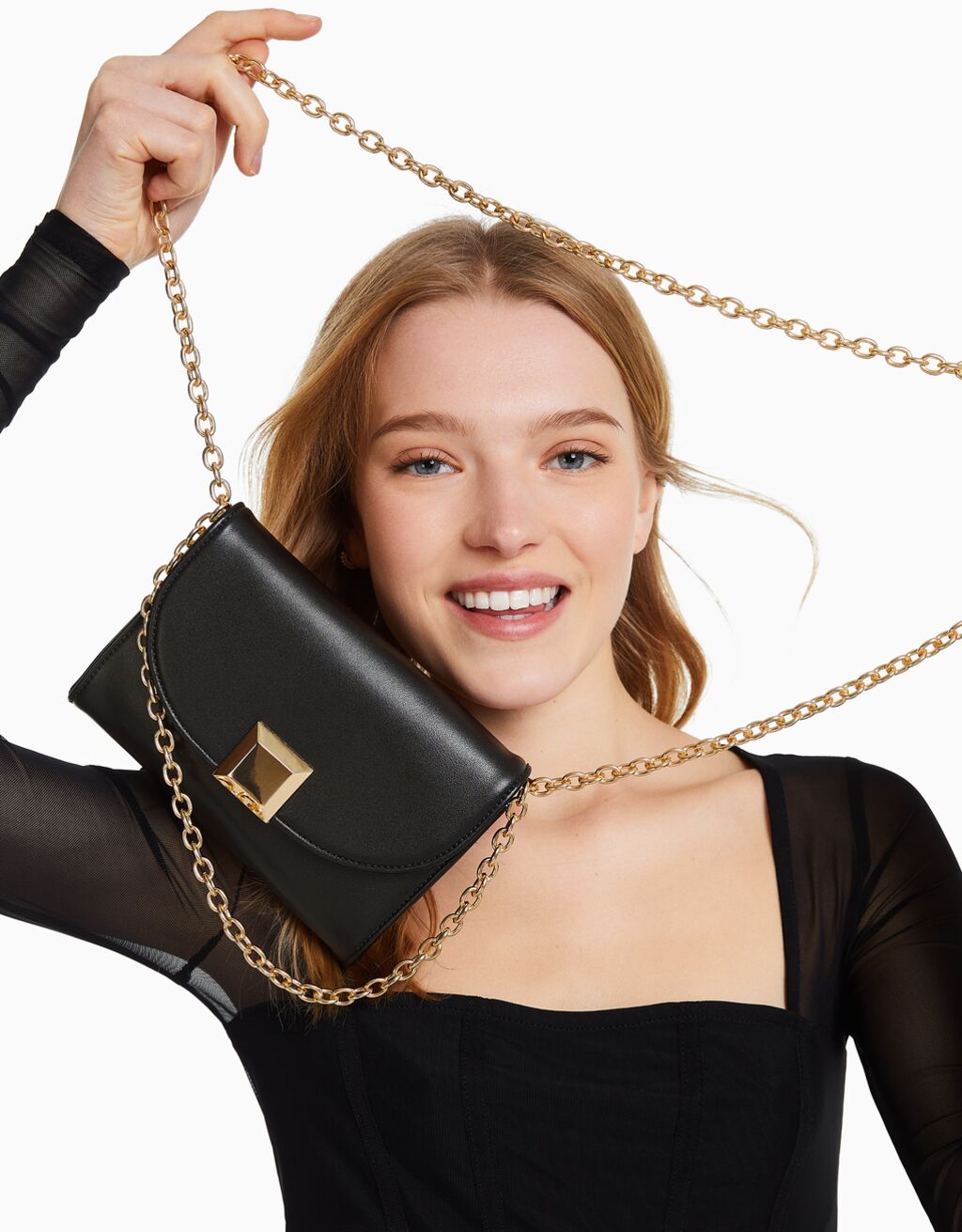 Mini square shoulder bag with detail Woman Bershka