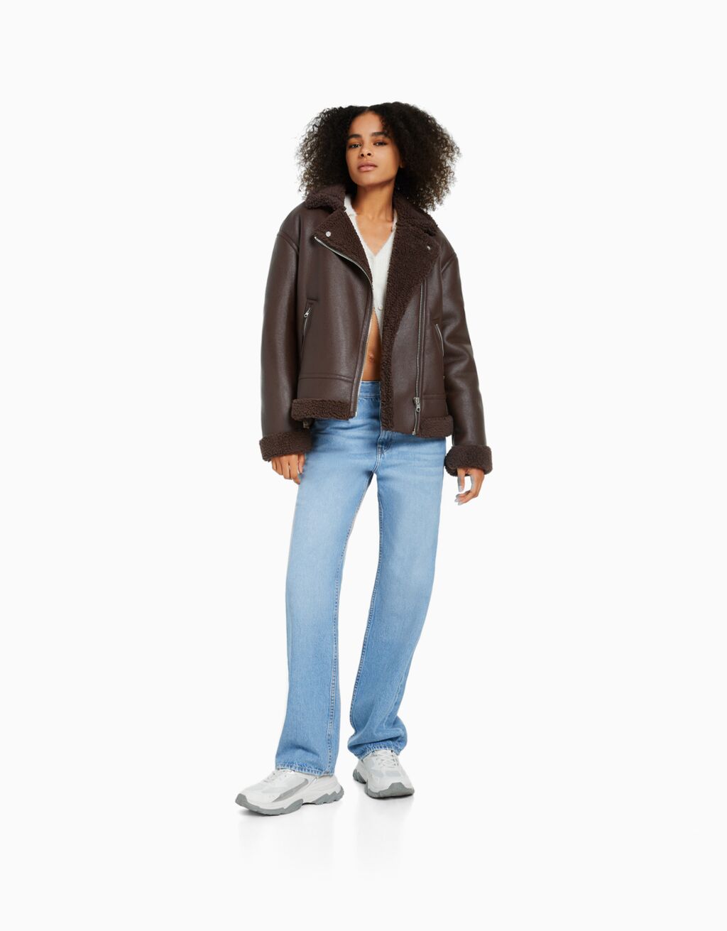 Faux leather doublefaced biker jacket Woman Bershka