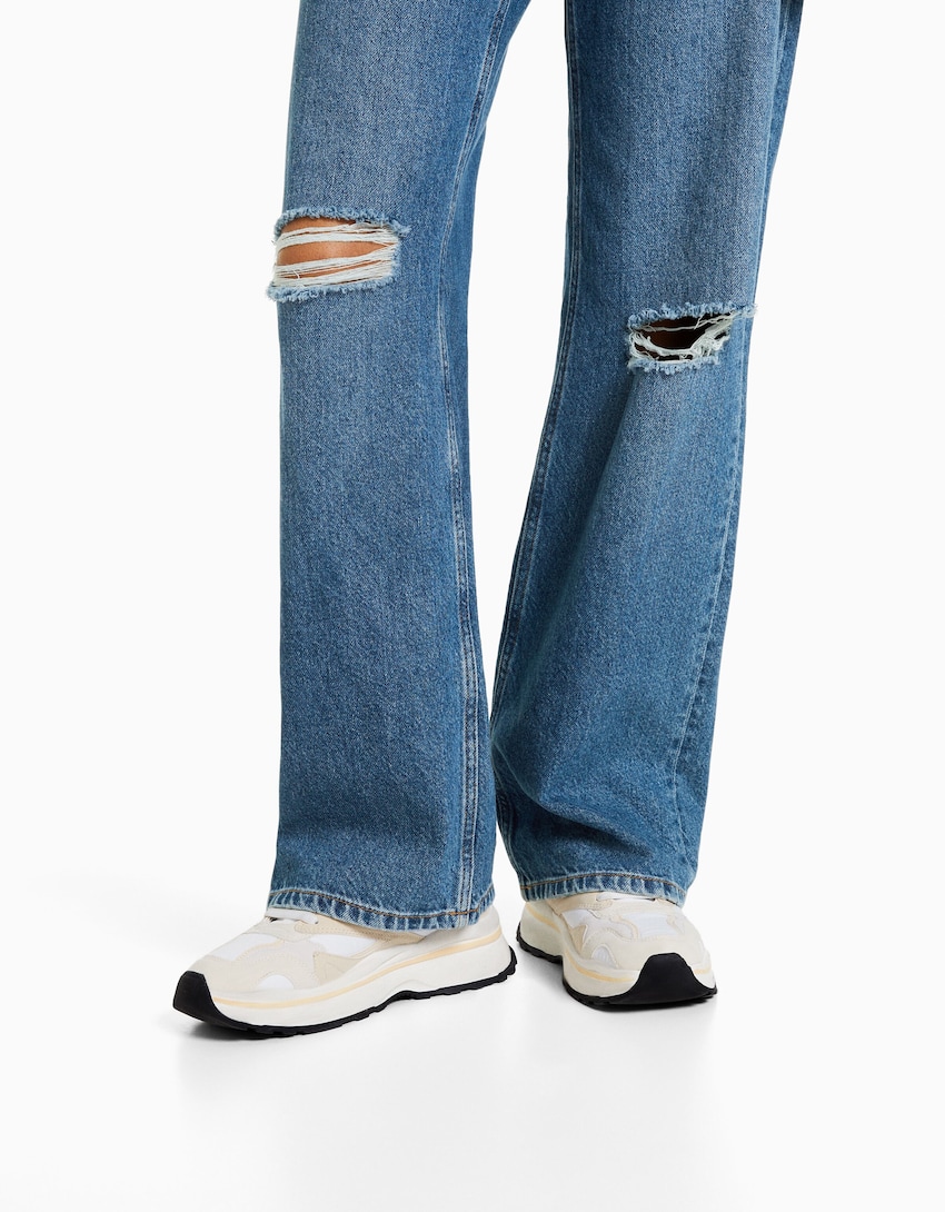 Ripped wide-leg ’90s jeans - Woman | Bershka