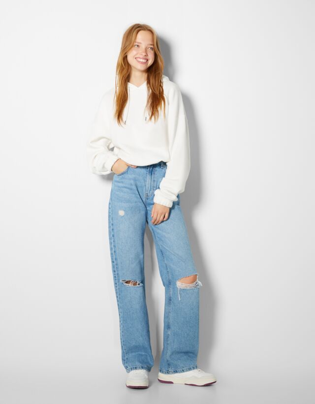 Ripped wide-leg jeans - |