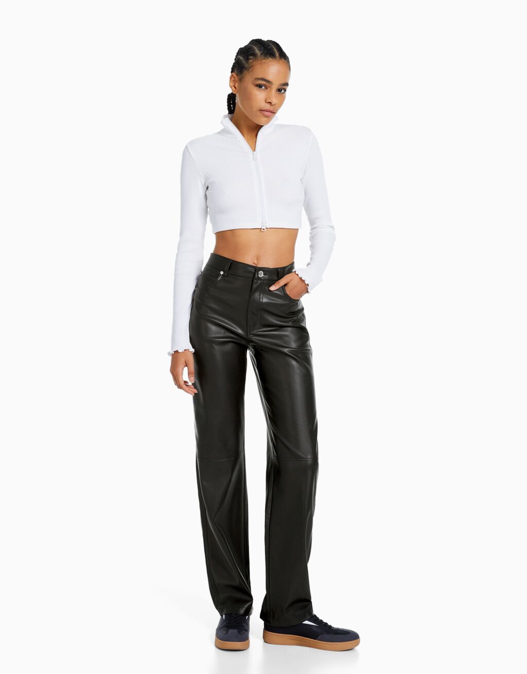 Faux leather straight fit trousers - Trousers - Woman